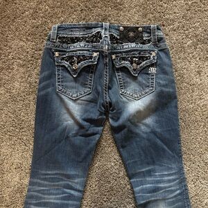 Miss Me Dark Blue Boot Cut Jeans with Embellished Pockets